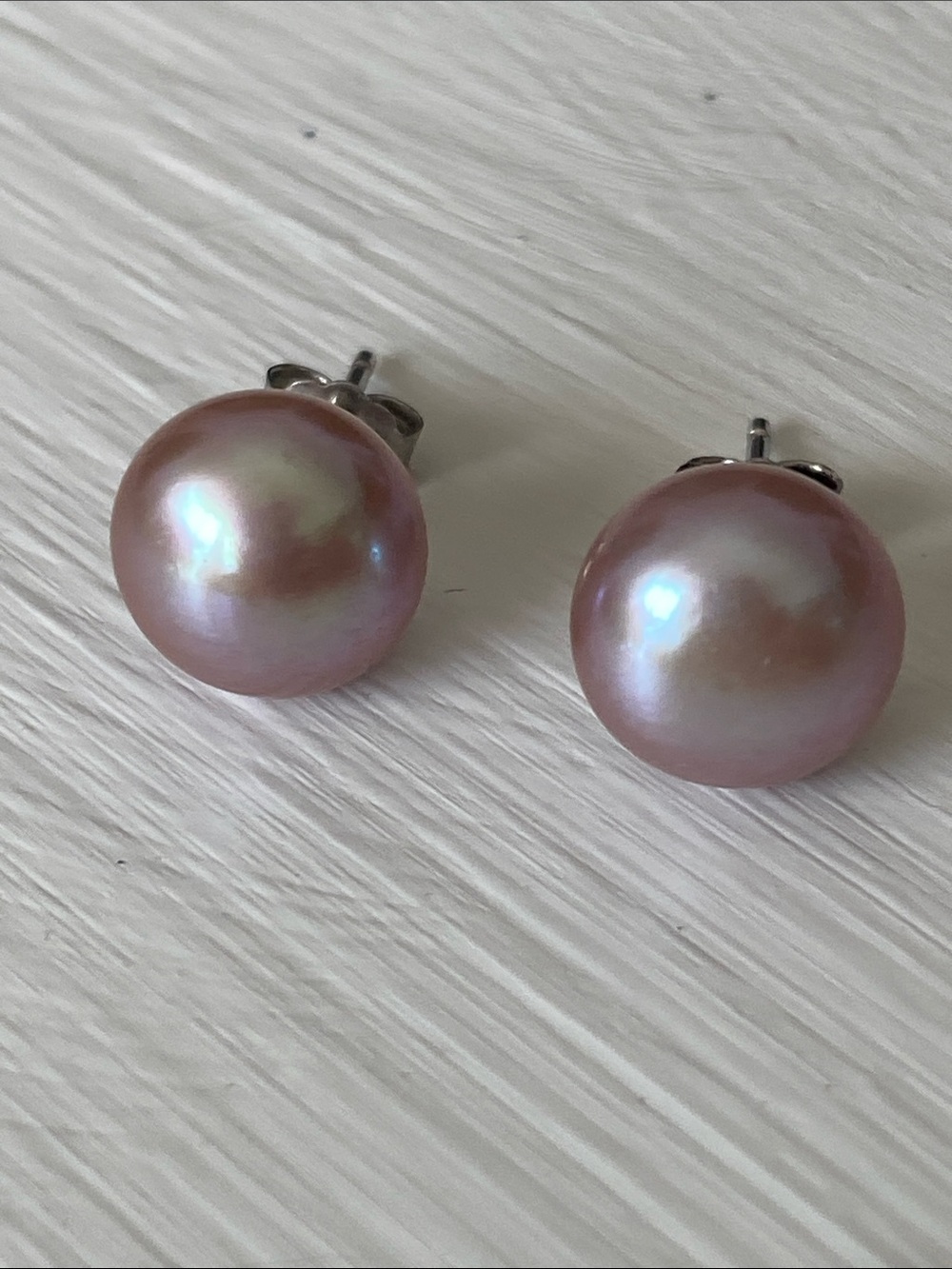 925 Sterling Silver Iridescent Purple Pearl Stud Earrings Glam Cottagecore Fairy